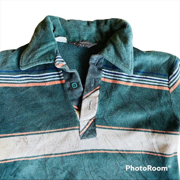 Vintage 70s velour polo longsleeve in retro stripe - Picture 1 of 9